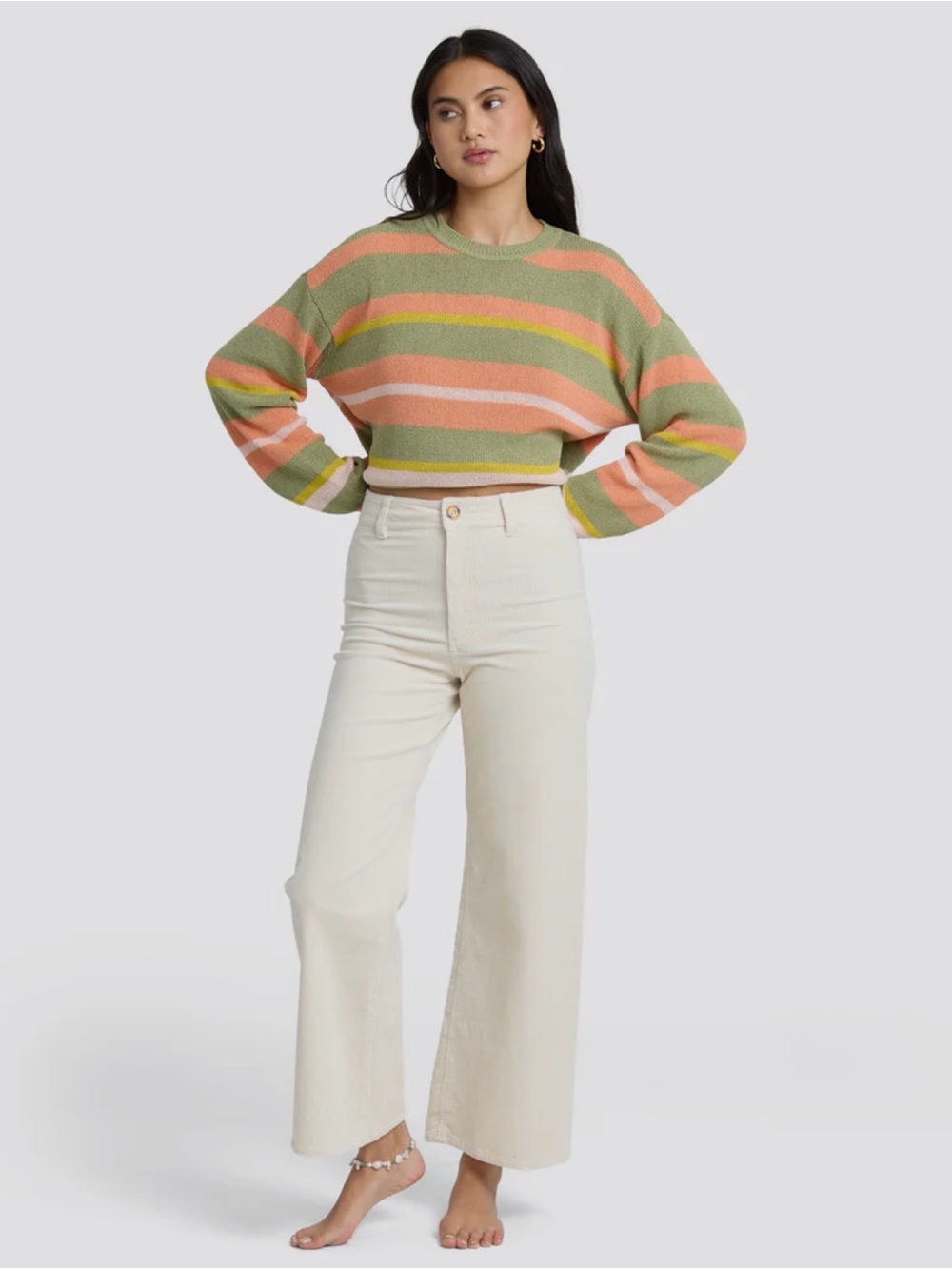 NWT Billabong Free Fall High-Rise Cream Wide-Leg Twill Pant